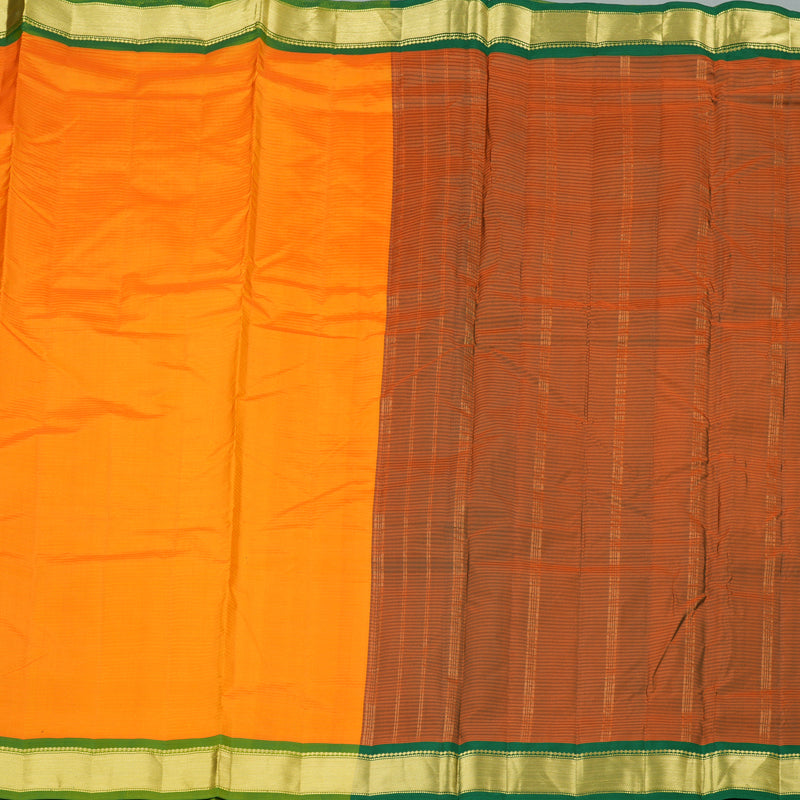 Hayagrivas Handloom Kanjivaram Ten Yards Silk Saree in Sun-Kissed Mango Yellow KBE332E2-19