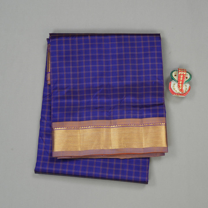 Hayagrivas Handloom Kanjivaram Ten Yards Silk Saree in Classic Blue KBE332E2-21