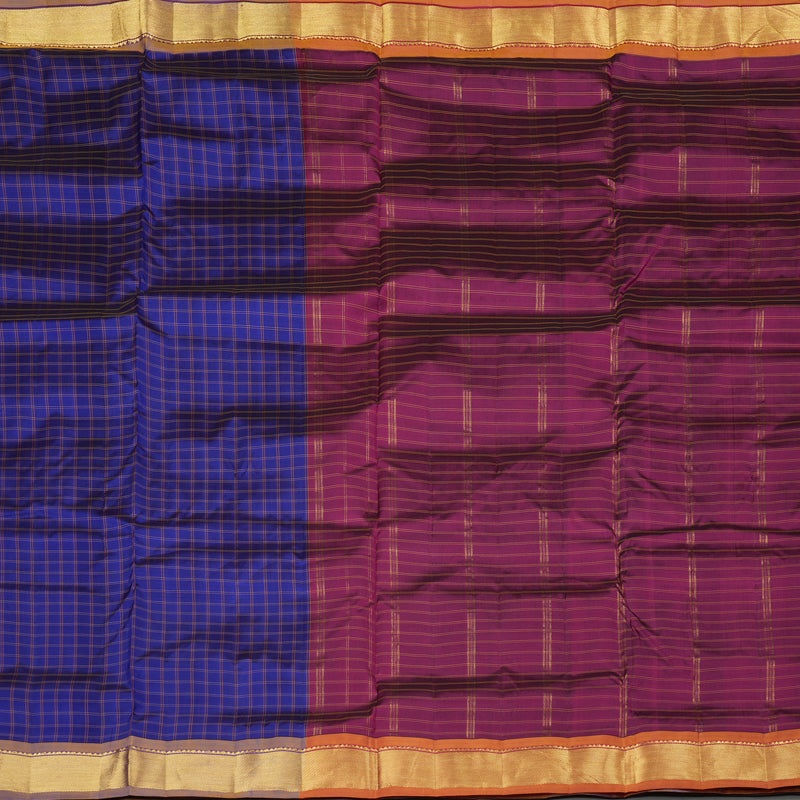 Hayagrivas Handloom Kanjivaram Ten Yards Silk Saree in Classic Blue KBE332E2-21