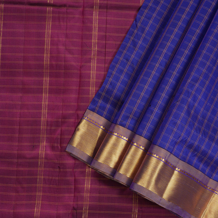 Hayagrivas Handloom Kanjivaram Ten Yards Silk Saree in Classic Blue KBE332E2-21