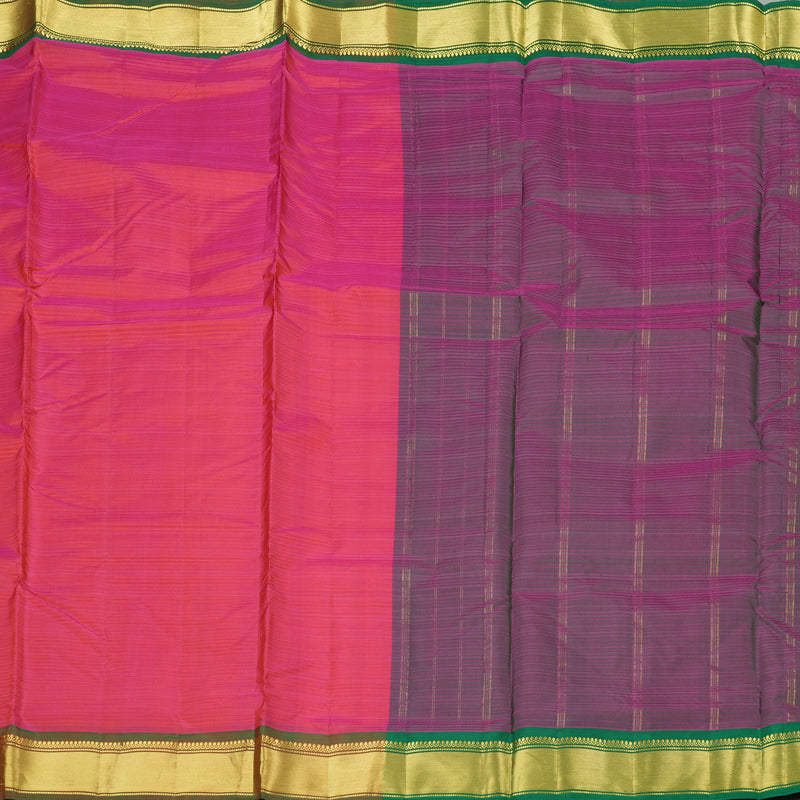 Hayagrivas Handloom Kanjivaram Ten Yards Silk Saree in Luxurious Orangish Pink KBE332E2-22
