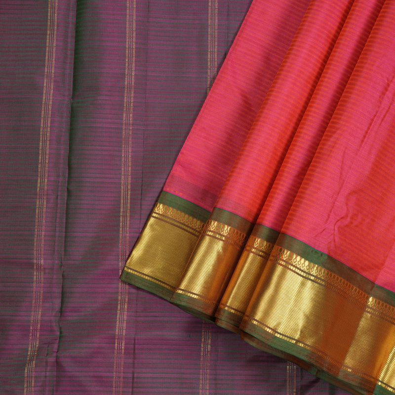 Hayagrivas Handloom Kanjivaram Ten Yards Silk Saree in Luxurious Orangish Pink KBE332E2-22