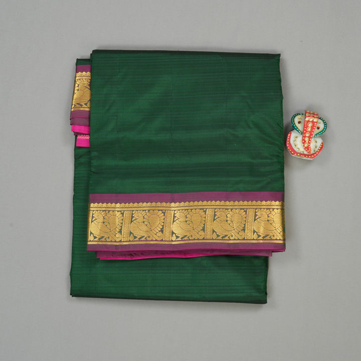 Hayagrivas Bottle Green Handloom Kanjivaram Ten Yards Silk Saree with Purple Border KBE332E2-23