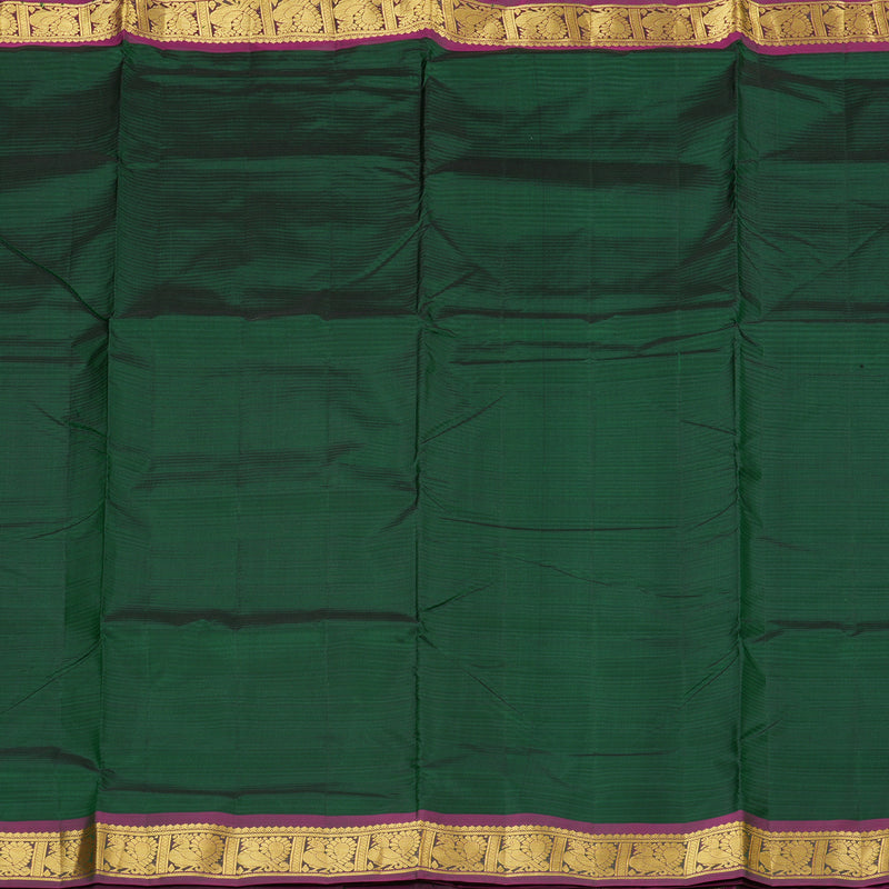 Hayagrivas Bottle Green Handloom Kanjivaram Ten Yards Silk Saree with Purple Border KBE332E2-23