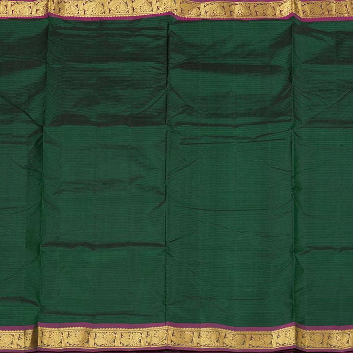 Hayagrivas Bottle Green Handloom Kanjivaram Ten Yards Silk Saree with Purple Border KBE332E2-23