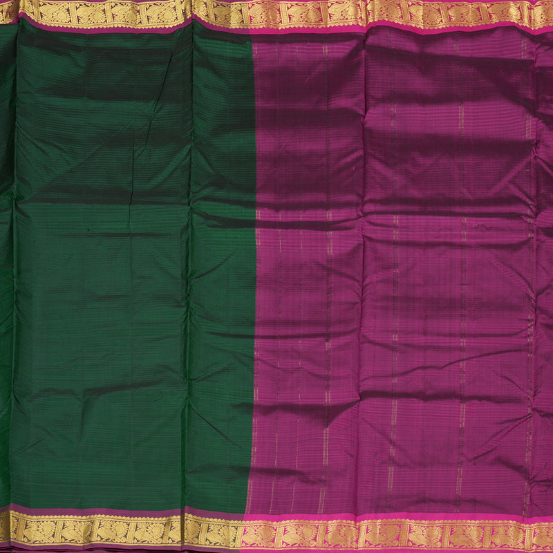 Hayagrivas Bottle Green Handloom Kanjivaram Ten Yards Silk Saree with Purple Border KBE332E2-23