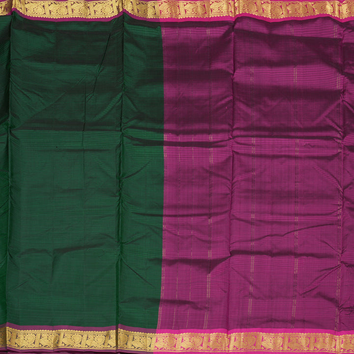 Hayagrivas Bottle Green Handloom Kanjivaram Ten Yards Silk Saree with Purple Border KBE332E2-23