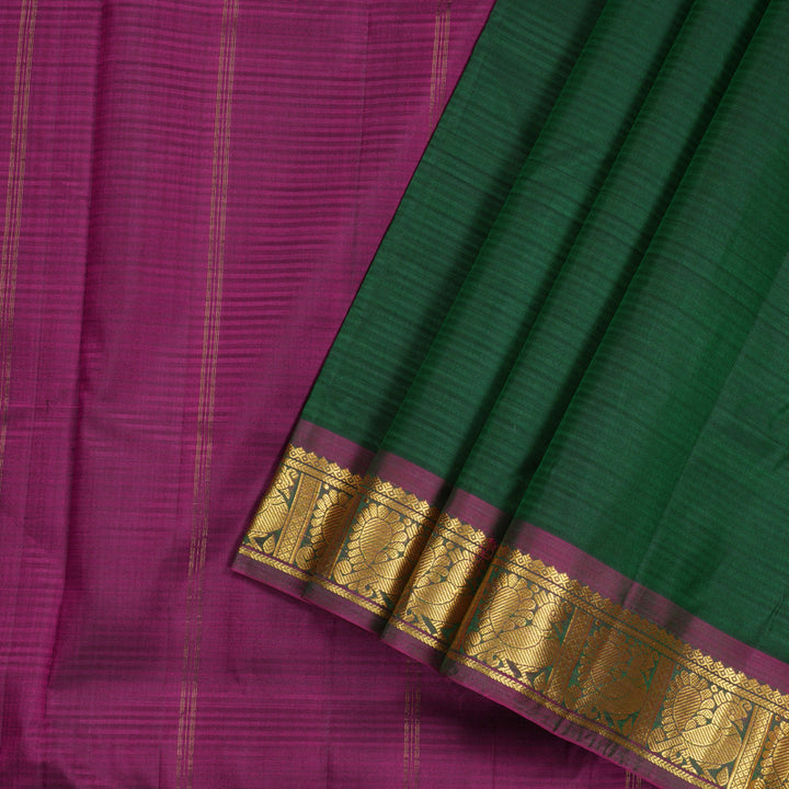 Hayagrivas Bottle Green Handloom Kanjivaram Ten Yards Silk Saree with Purple Border KBE332E2-23