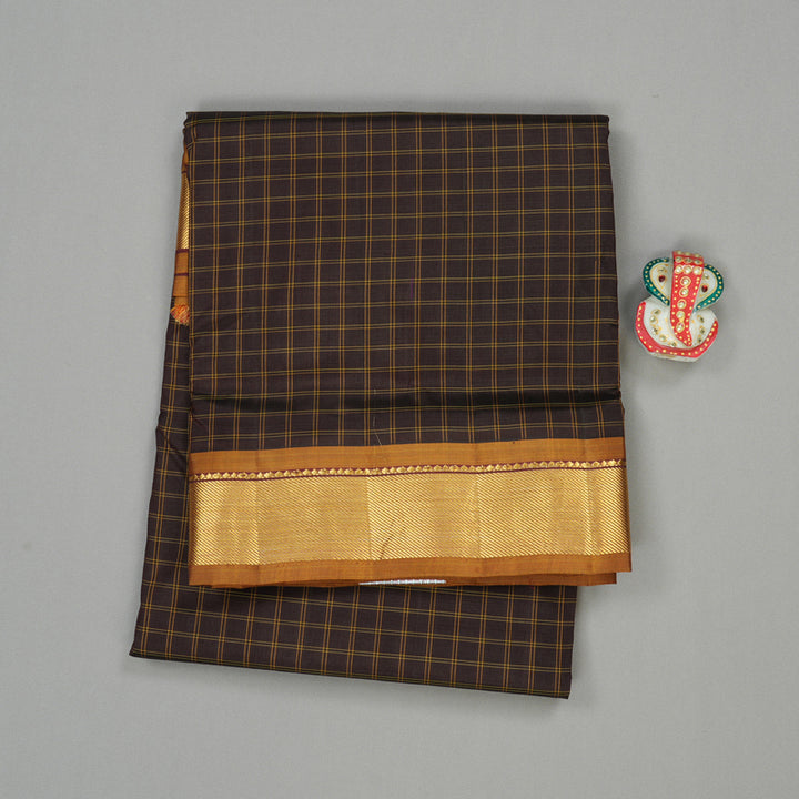 Hayagrivas Dark Brown Handloom Kanjivaram Ten Yards Silk Saree with Honey Mustard Border KBE332E2-24