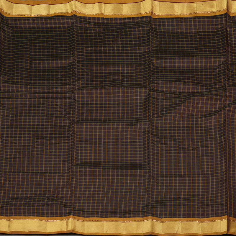 Hayagrivas Dark Brown Handloom Kanjivaram Ten Yards Silk Saree with Honey Mustard Border KBE332E2-24