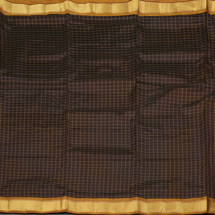 Hayagrivas Dark Brown Handloom Kanjivaram Ten Yards Silk Saree with Honey Mustard Border KBE332E2-24