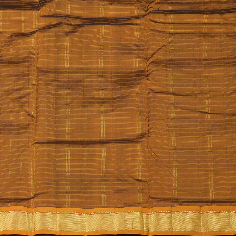 Hayagrivas Dark Brown Handloom Kanjivaram Ten Yards Silk Saree with Honey Mustard Border KBE332E2-24