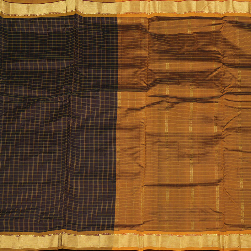 Hayagrivas Dark Brown Handloom Kanjivaram Ten Yards Silk Saree with Honey Mustard Border KBE332E2-24