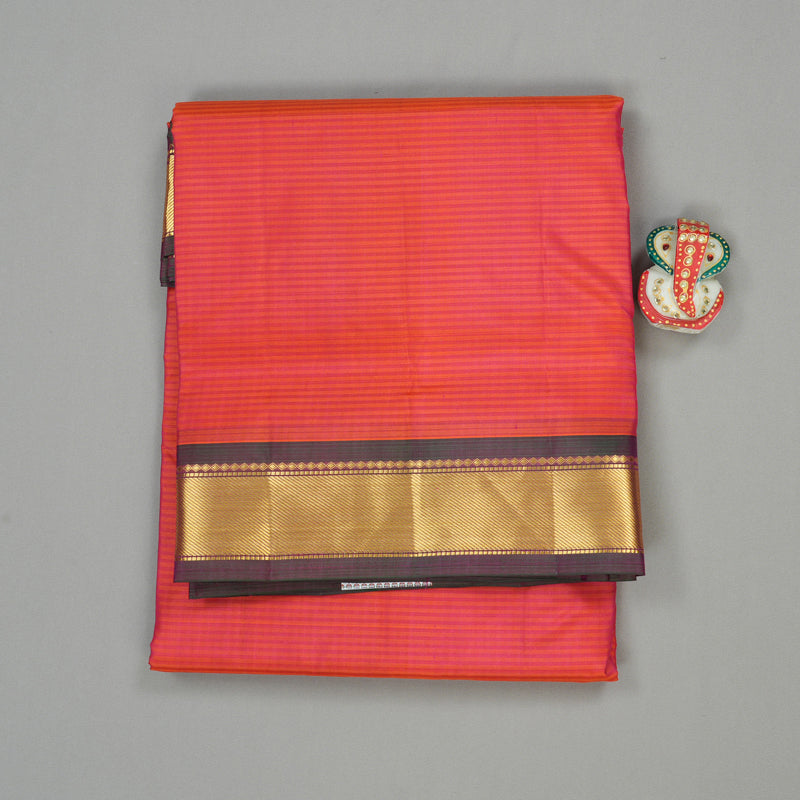 Hayagrivas Orangish Pink Handloom Kanjivaram Ten Yards Silk Saree with Mandhalir Border KBE332E2-25