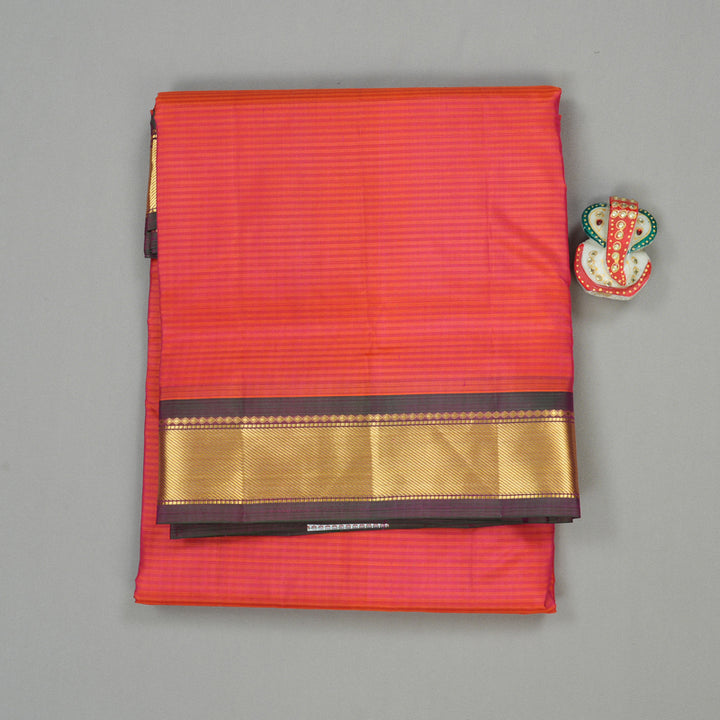 Hayagrivas Orangish Pink Handloom Kanjivaram Ten Yards Silk Saree with Mandhalir Border KBE332E2-25