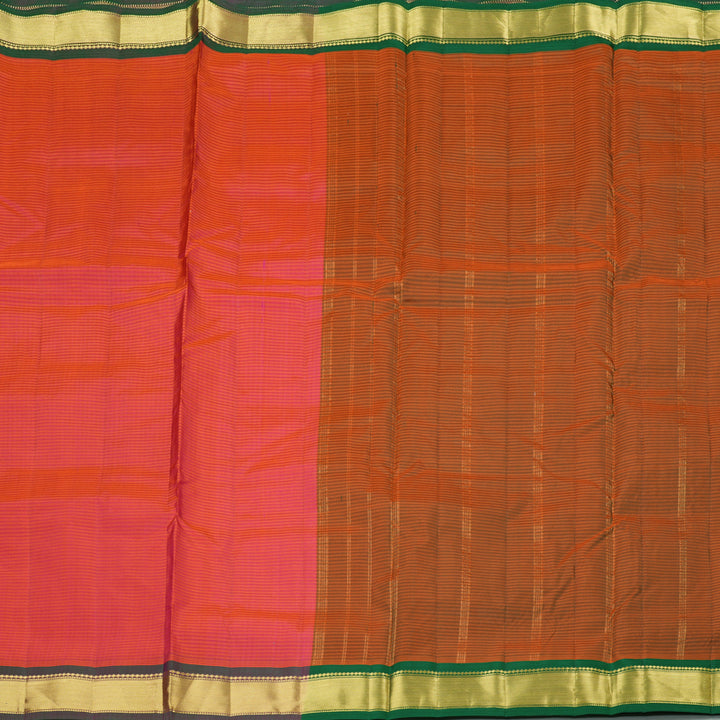 Hayagrivas Orangish Pink Handloom Kanjivaram Ten Yards Silk Saree with Mandhalir Border KBE332E2-25