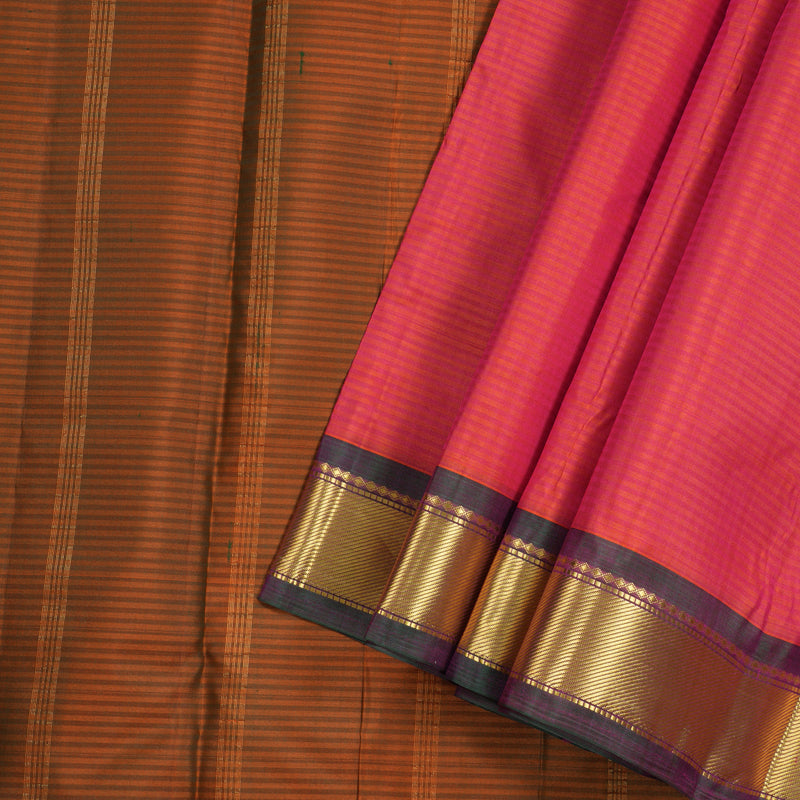 Hayagrivas Orangish Pink Handloom Kanjivaram Ten Yards Silk Saree with Mandhalir Border KBE332E2-25