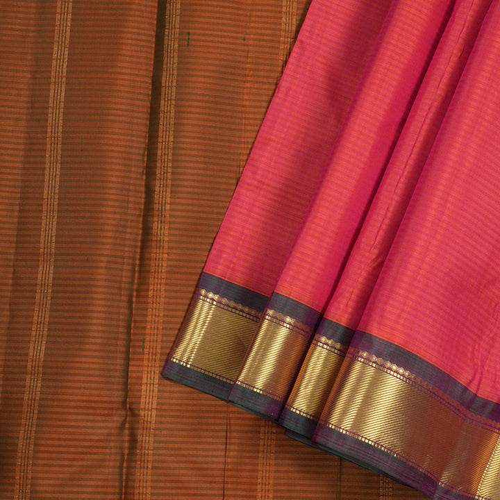 Hayagrivas Orangish Pink Handloom Kanjivaram Ten Yards Silk Saree with Mandhalir Border KBE332E2-25