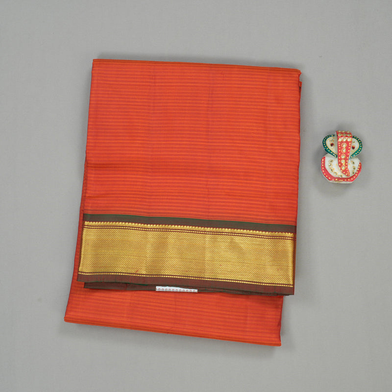 Hayagrivas Orangish Pink Handloom Kanjivaram Ten Yards Silk Saree with Mandhalir Border KBE332E2-26