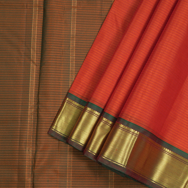 Hayagrivas Orangish Pink Handloom Kanjivaram Ten Yards Silk Saree with Mandhalir Border KBE332E2-26