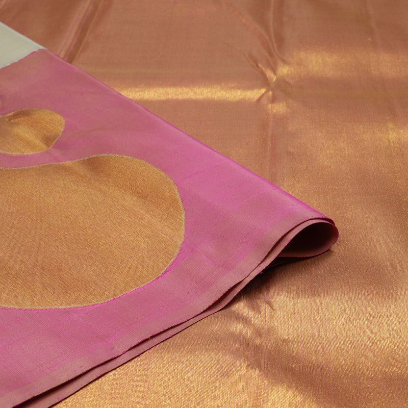 Hayagrivas Beige Handloom Kanjivaram Silk Saree with Onion Pink Border KBE335E1-1