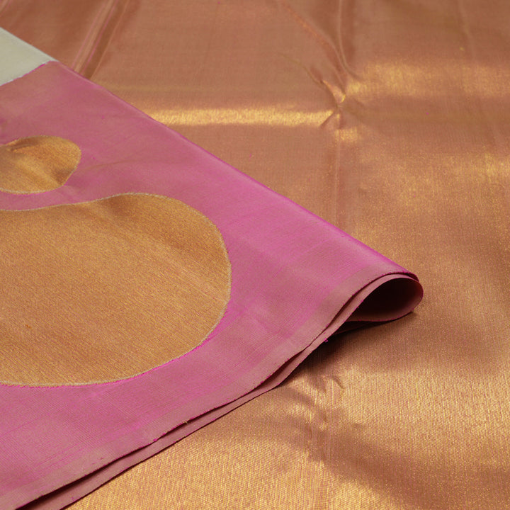 Hayagrivas Beige Handloom Kanjivaram Silk Saree with Onion Pink Border KBE335E1-1