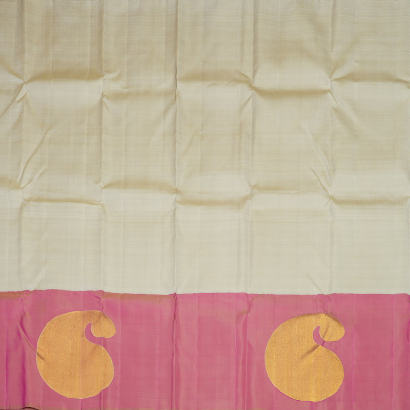 Hayagrivas Beige Handloom Kanjivaram Silk Saree with Onion Pink Border KBE335E1-1