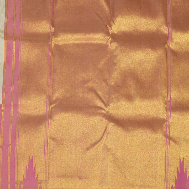 Hayagrivas Beige Handloom Kanjivaram Silk Saree with Onion Pink Border KBE335E1-1