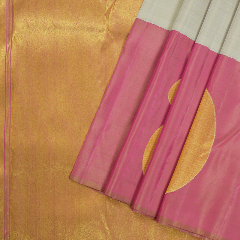 Hayagrivas Beige Handloom Kanjivaram Silk Saree with Onion Pink Border KBE335E1-1