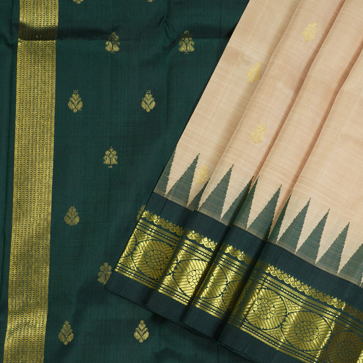 Hayagrivas Sandal Handloom Kanjivaram Silk Saree with Bottle Green Border KBE336E1-15