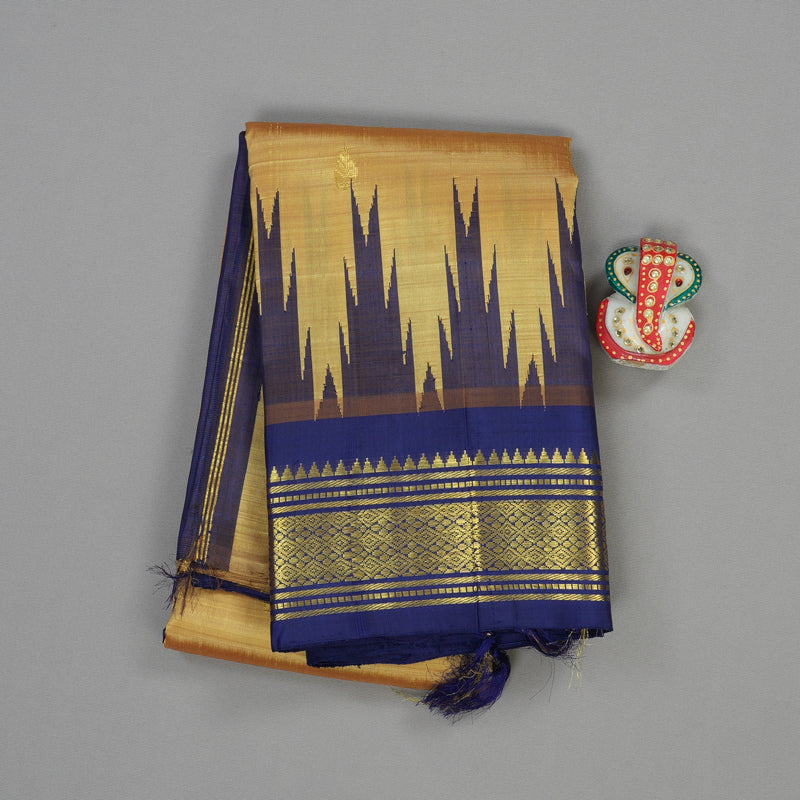 Hayagrivas Sandal Beige Handloom Kanjivaram Silk Saree with Blue Border KBE336E1-18