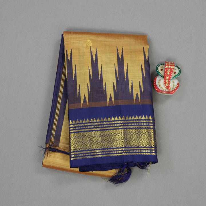 Hayagrivas Sandal Beige Handloom Kanjivaram Silk Saree with Blue Border KBE336E1-18