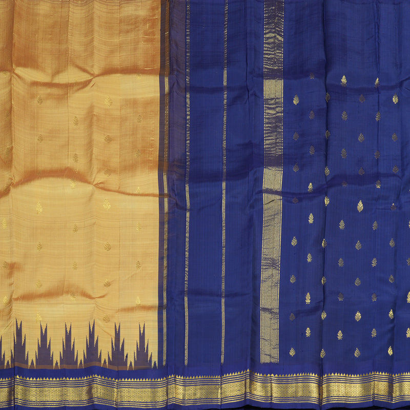 Hayagrivas Sandal Beige Handloom Kanjivaram Silk Saree with Blue Border KBE336E1-18
