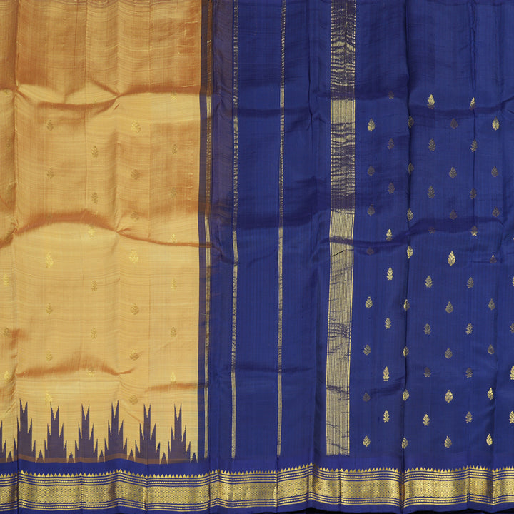 Hayagrivas Sandal Beige Handloom Kanjivaram Silk Saree with Blue Border KBE336E1-18