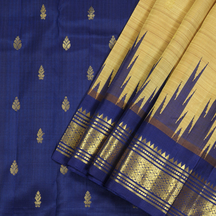 Hayagrivas Sandal Beige Handloom Kanjivaram Silk Saree with Blue Border KBE336E1-18