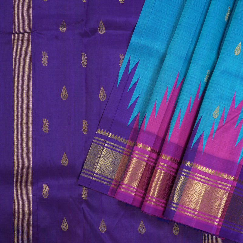 Hayagrivas Handloom Pure Kanjivaram Silk Saree in Radiant Sky Blue KBE336E1-26