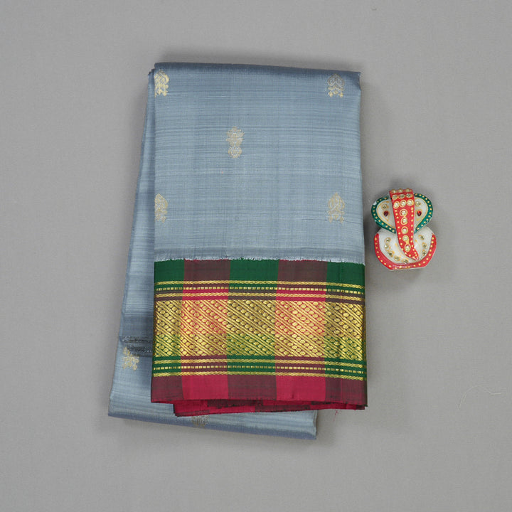 Hayagrivas Handloom Kanjivaram silk saree in Elegant Grey with maroon and green border KBE336E2-1