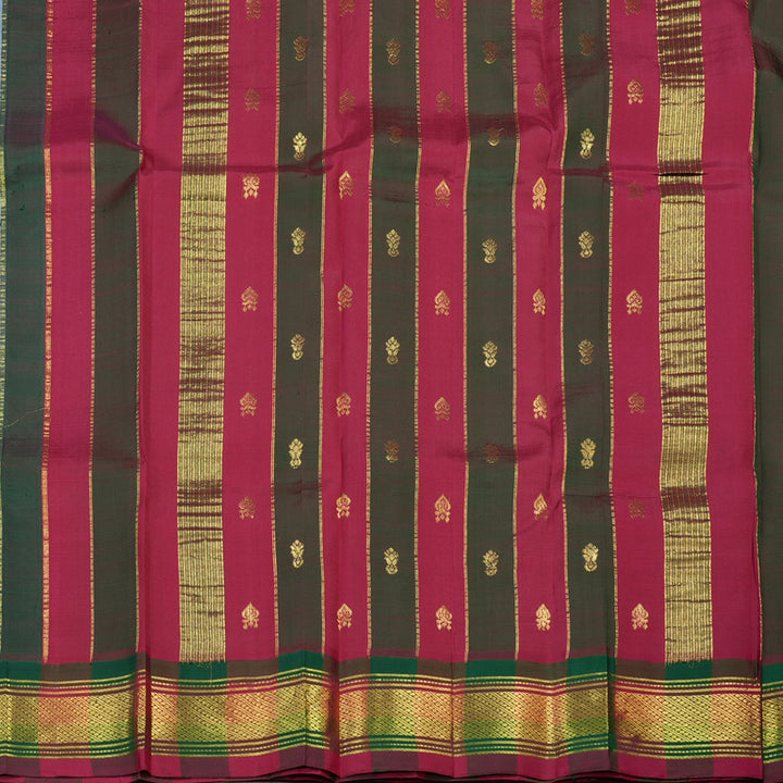 Hayagrivas Handloom Kanjivaram silk saree in Elegant Grey with maroon and green border KBE336E2-1