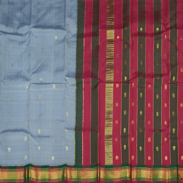 Hayagrivas Handloom Kanjivaram silk saree in Elegant Grey with maroon and green border KBE336E2-1