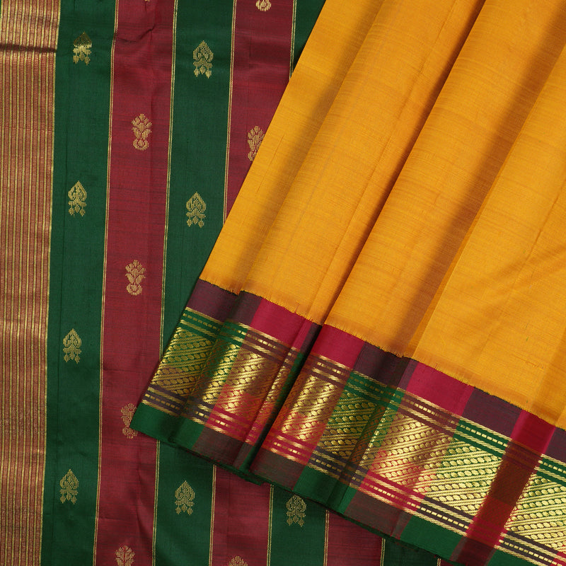 Hayagrivas Handloom Pure Kanjivaram Silk Saree in Dramatic Mustard Yellow KBE336E2-10