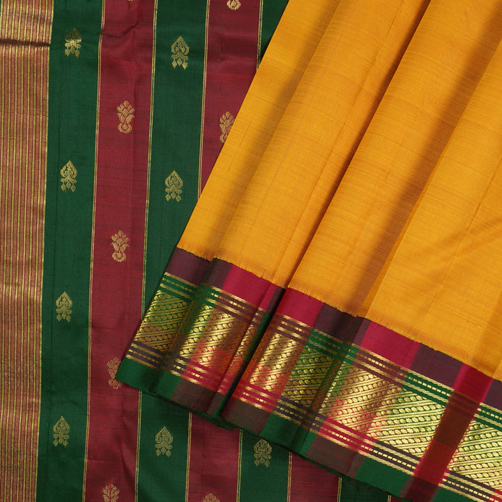 Hayagrivas Handloom Pure Kanjivaram Silk Saree in Dramatic Mustard Yellow KBE336E2-10
