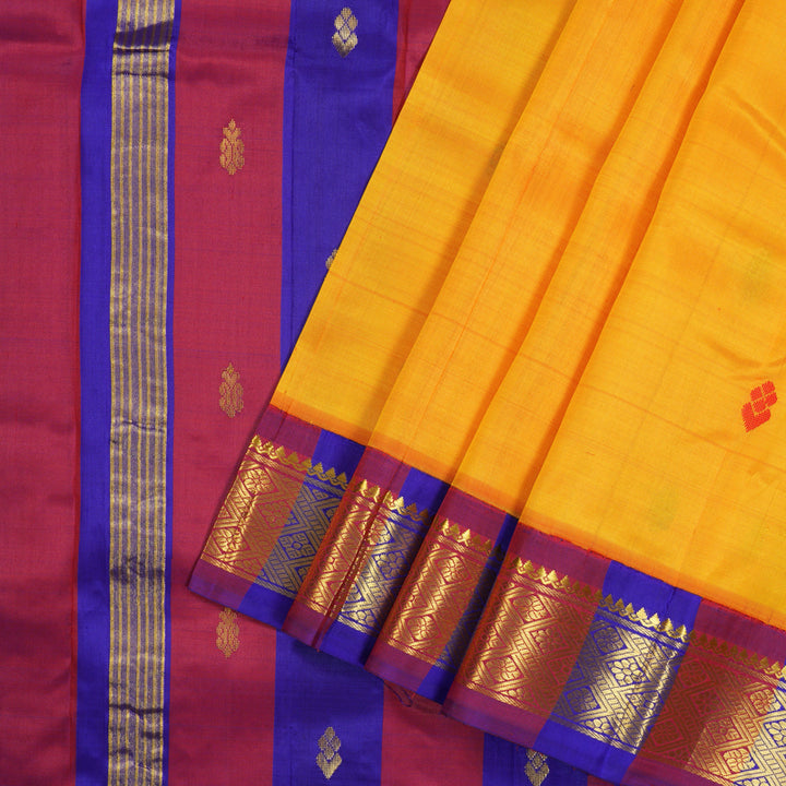 Hayagrivas Handloom Pure Kanjivaram Silk Saree in Glamorous Mango Yellow KBE336E2-11