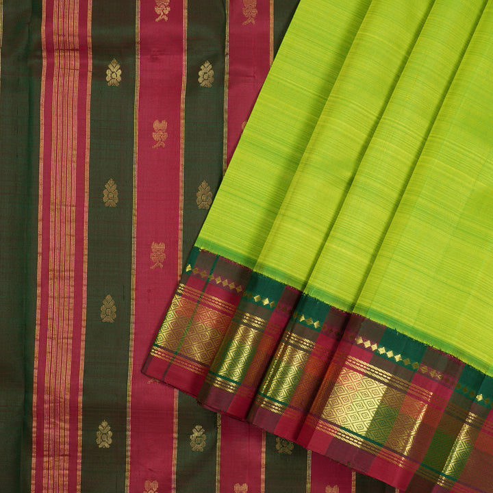Hayagrivas Handloom Pure Kanjivaram Silk Saree in Peppy Fluorescent Green KBE336E2-3