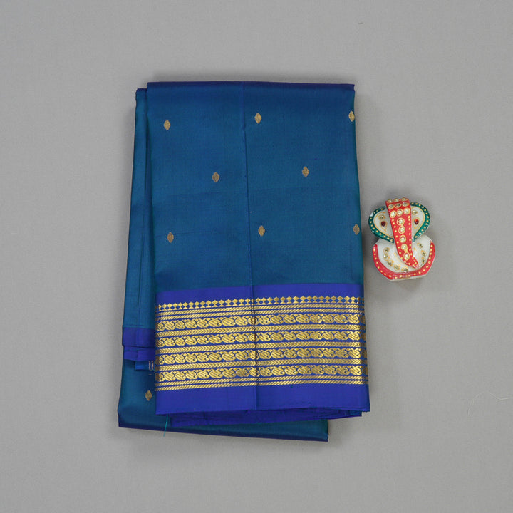 Hayagrivas Handloom Kanjivaram silk saree in stunning peacock blue KBE336E6-21