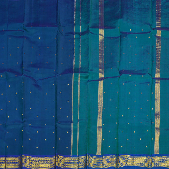 Hayagrivas Handloom Kanjivaram silk saree in stunning peacock blue KBE336E6-21