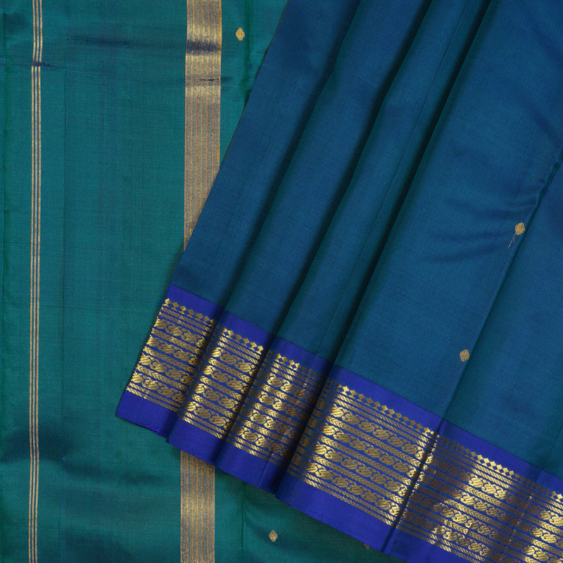 Hayagrivas Handloom Kanjivaram silk saree in stunning peacock blue KBE336E6-21