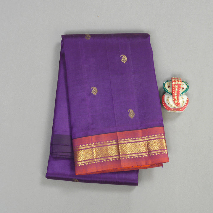 Hayagrivas Handloom Kanjivaram silk saree in majestic Blue with orange KBE336E7-10