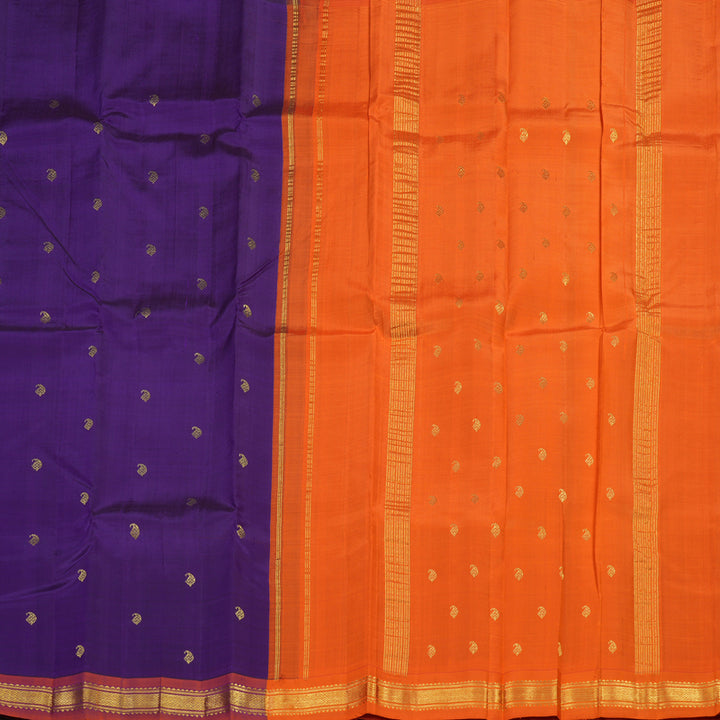 Hayagrivas Handloom Kanjivaram silk saree in majestic Blue with orange KBE336E7-10