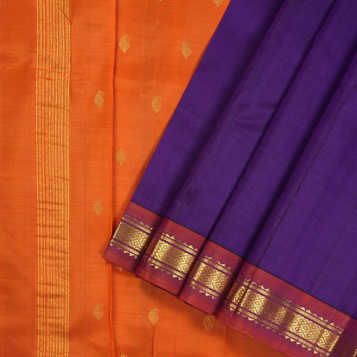 Hayagrivas Handloom Kanjivaram silk saree in majestic Blue with orange KBE336E7-10