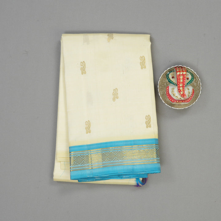 Hayagrivas Half White Pure One Side Border Silk Saree with Blue border KBE336E7-25